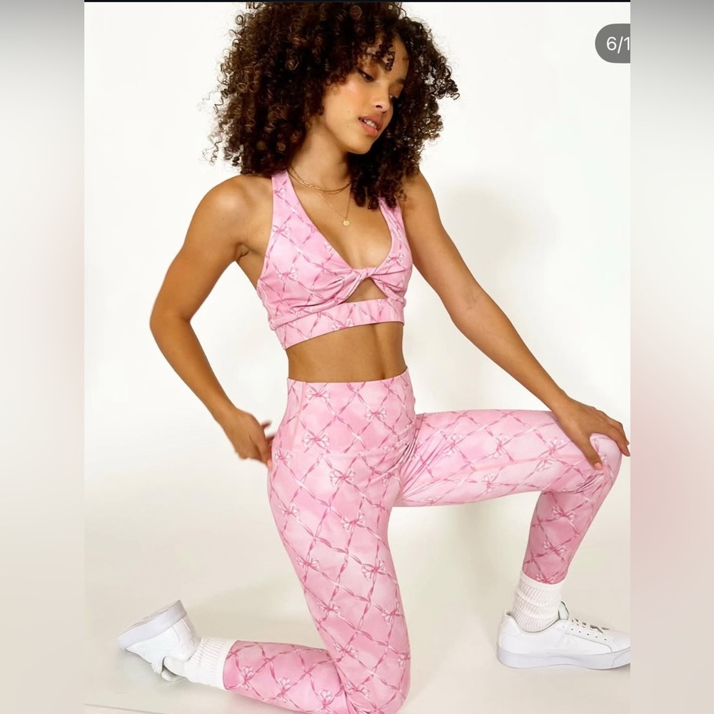 LoveShackFancy x Beach Riot Pink Bow Leggings